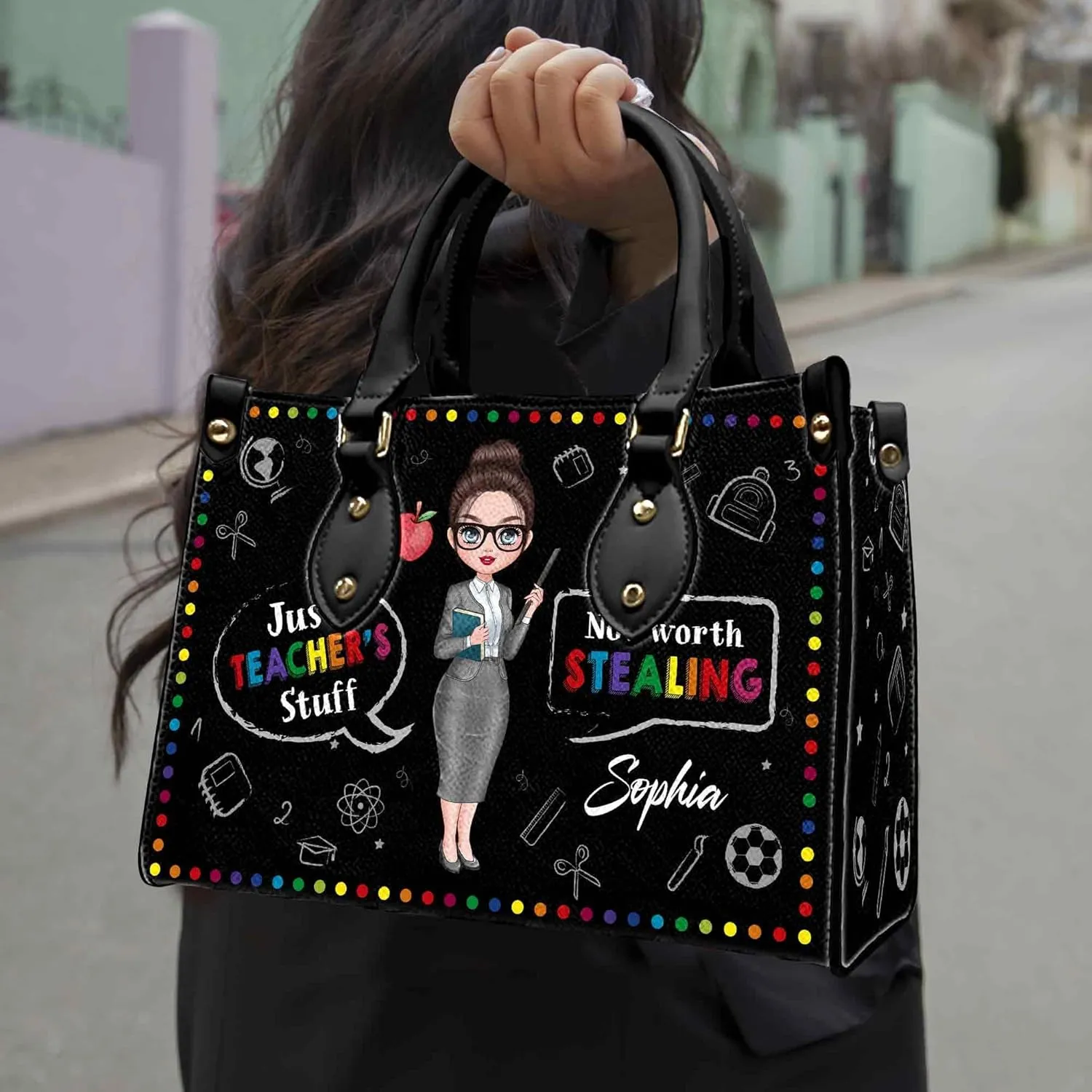 Personalized Teacher Leather Handbag It Takes A Big Heart To Teach Little Minds Custom Name Gifts for Women