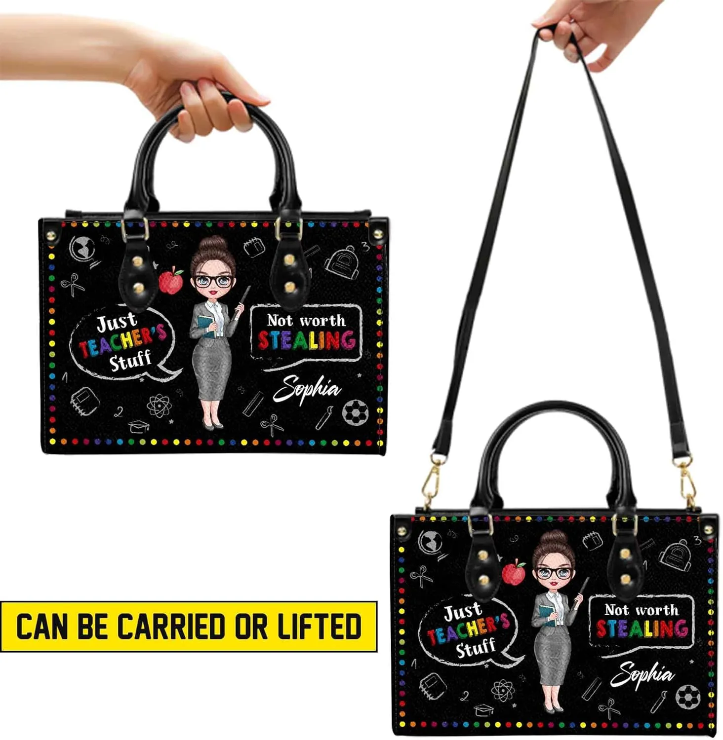 Personalized Teacher Leather Handbag It Takes A Big Heart To Teach Little Minds Custom Name Gifts for Women