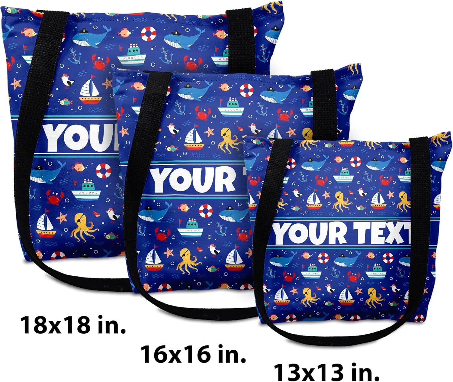 Personalized Tote Bag - Nautical, Custom Name/Text, Reusable w/Straps, Canvas Cloth Fabric, Customized Gift Idea, Birthday/Christmas/Holiday Present, 13x13