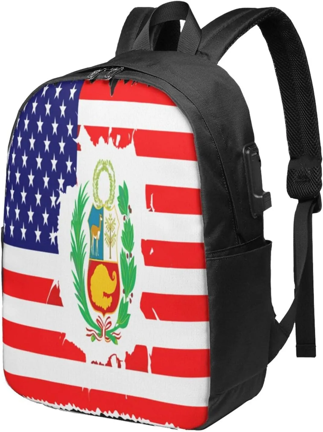 Peruvian Peru American Flag Laptop Backpacks Travel Backpack Casual Business Daypack Sport Rucksack Computer Bag Fits up to 17 Inch Notebook with USB Port