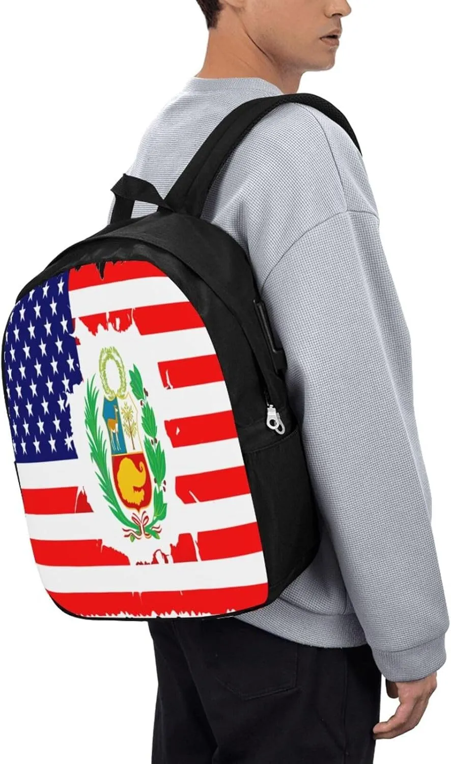 Peruvian Peru American Flag Laptop Backpacks Travel Backpack Casual Business Daypack Sport Rucksack Computer Bag Fits up to 17 Inch Notebook with USB Port