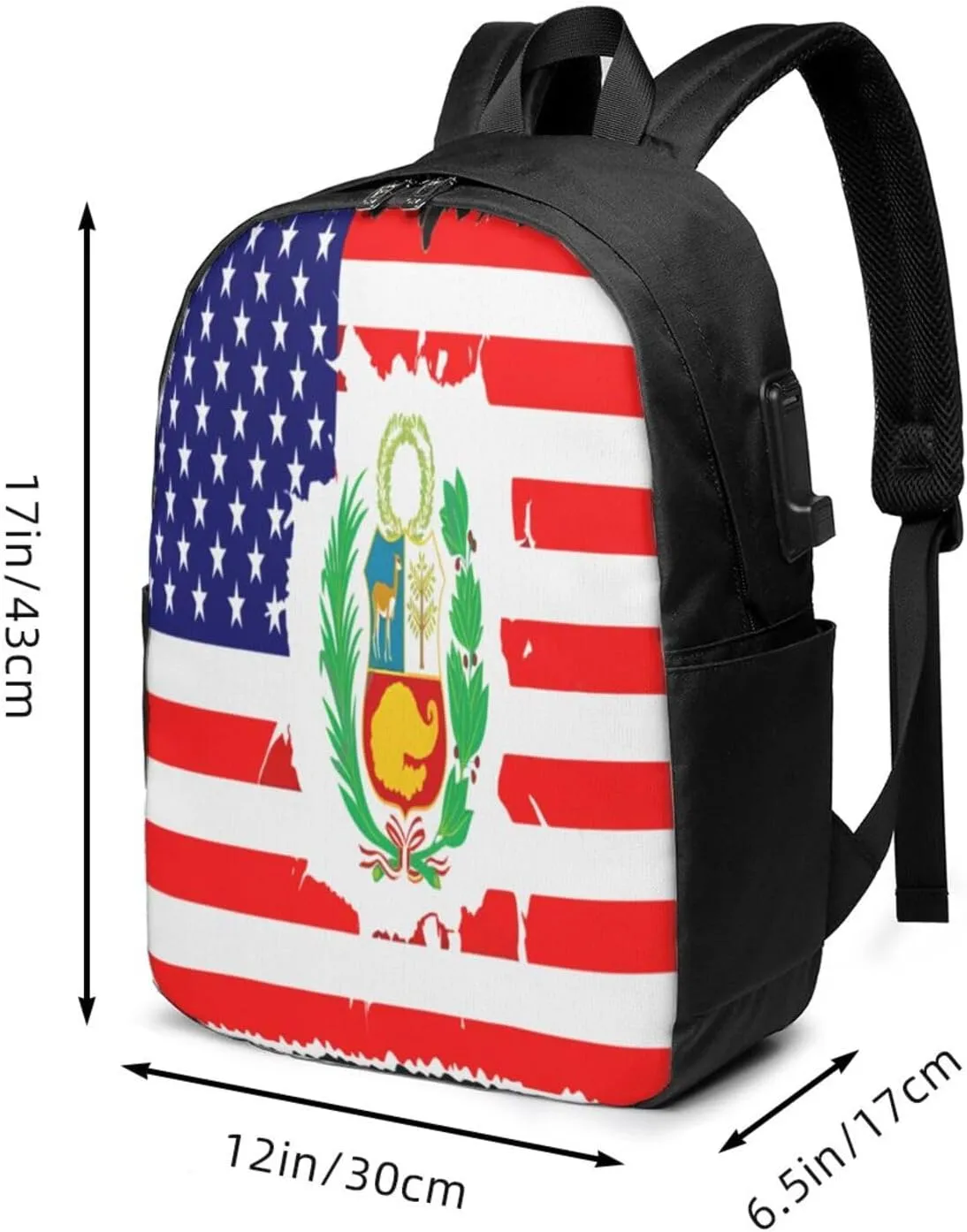Peruvian Peru American Flag Laptop Backpacks Travel Backpack Casual Business Daypack Sport Rucksack Computer Bag Fits up to 17 Inch Notebook with USB Port