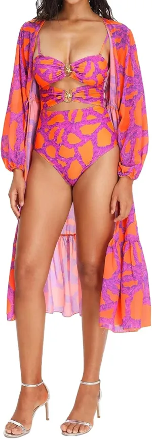 Pink 3 Piece Swimsuits for Women Printed Floral Bikini Tropical High Waisted Bikini