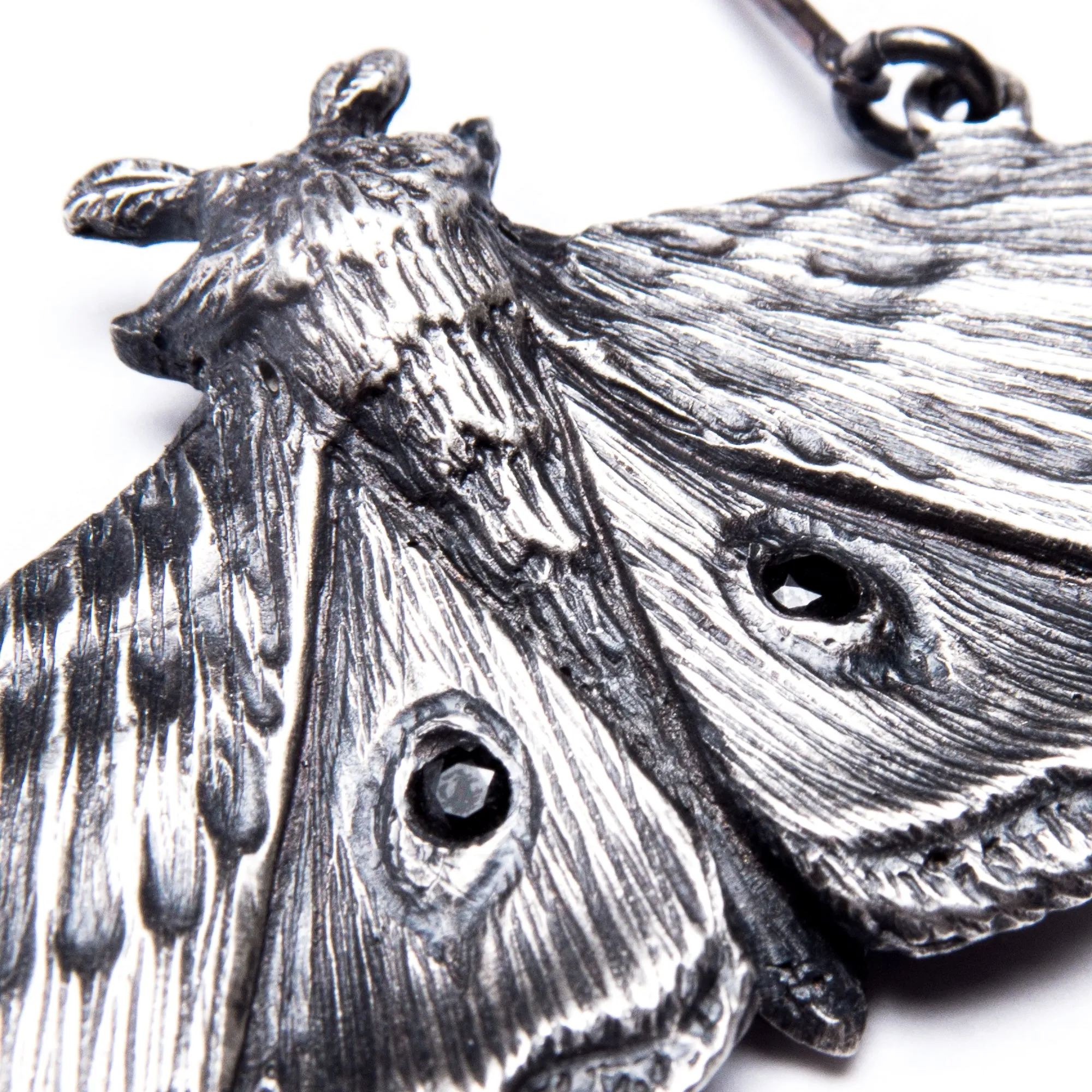 Planchette Moth Necklace with black czs.
