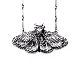 Planchette Moth Necklace with black czs.