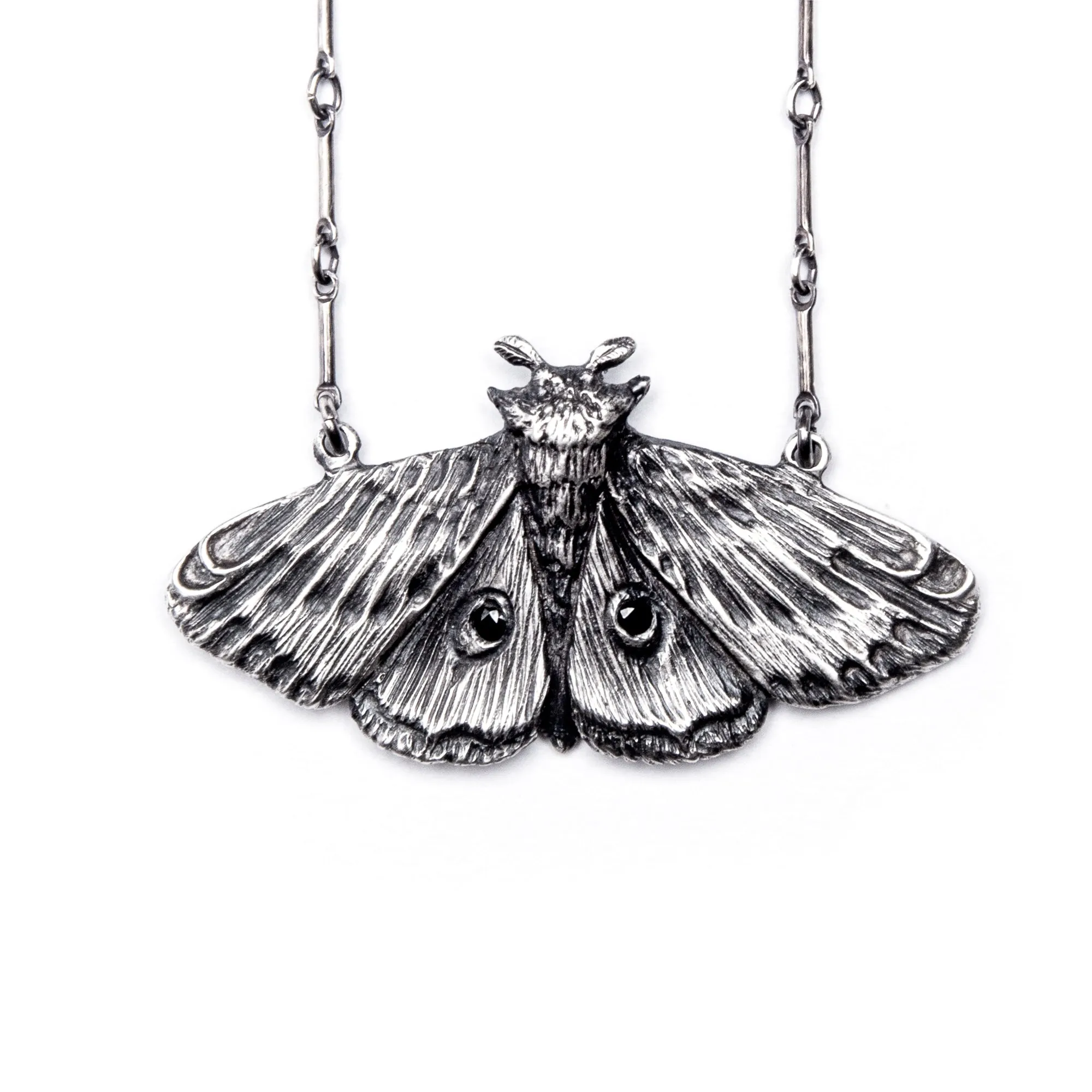Planchette Moth Necklace with black czs.