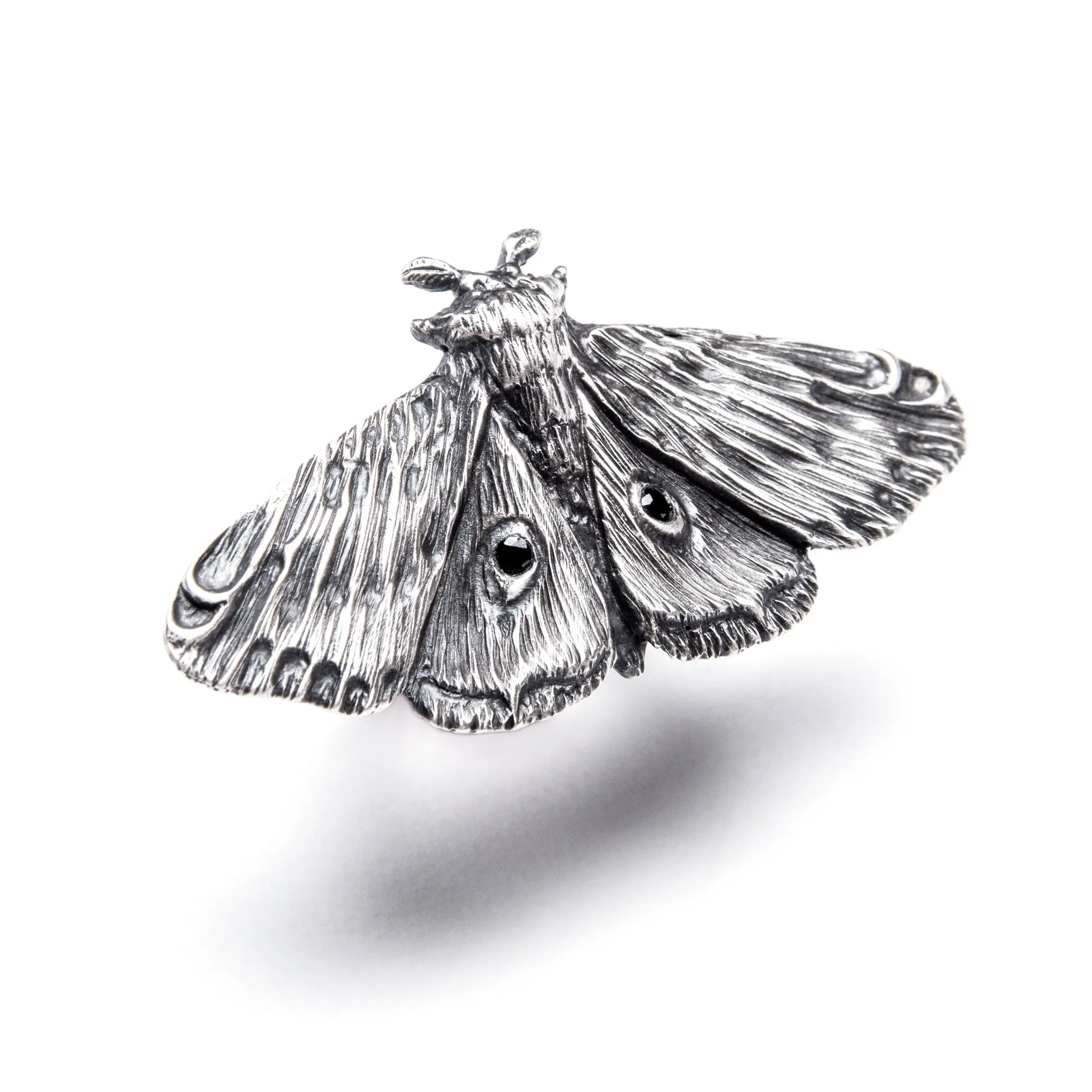 Planchette Moth Ring with black czs