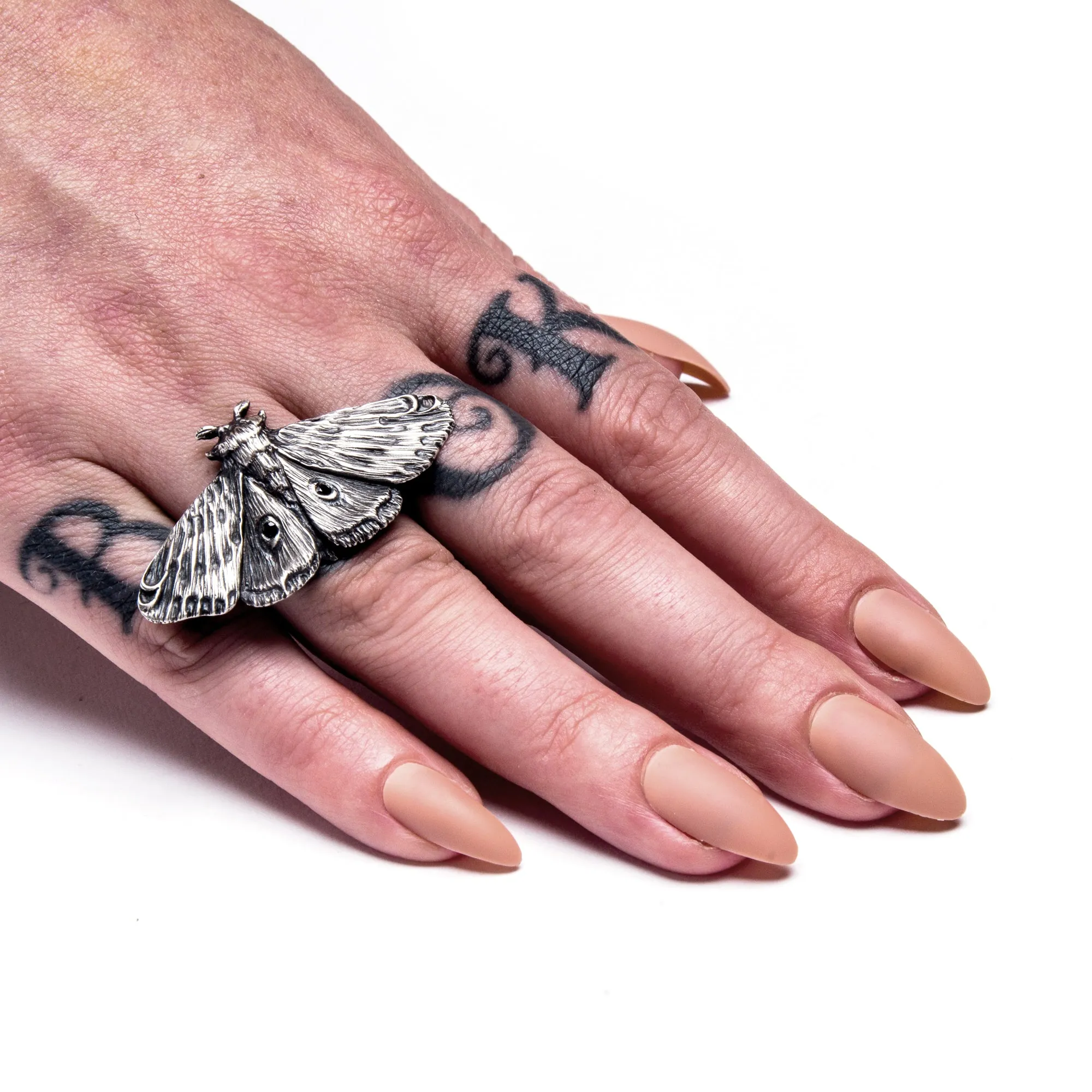 Planchette Moth Ring with black czs