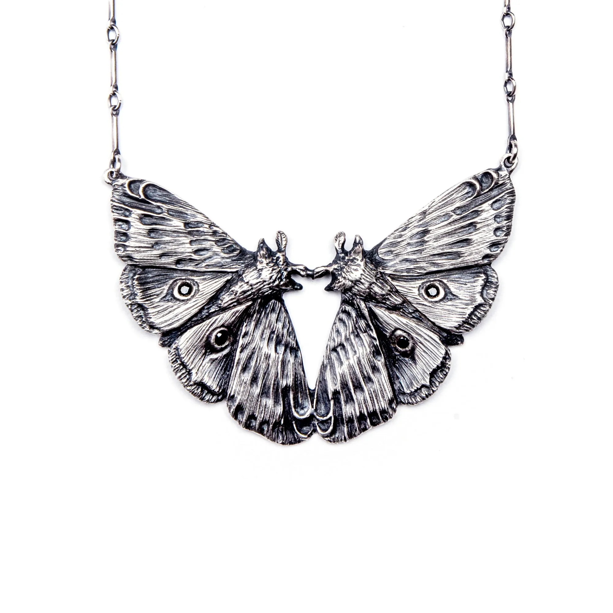 Planchette Moth Twins Necklace with black czs