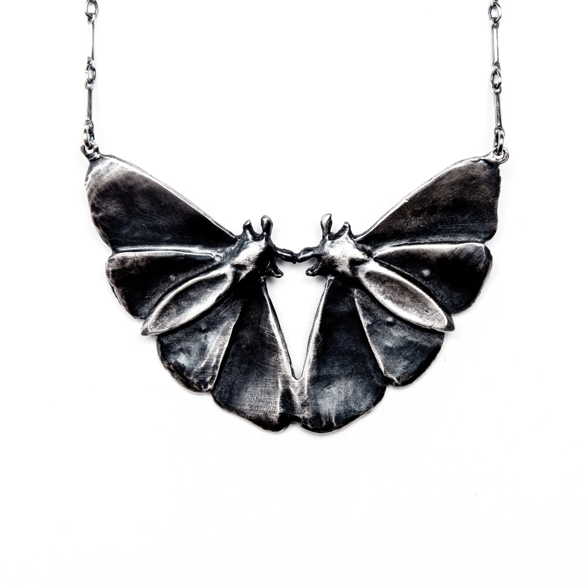 Planchette Moth Twins Necklace with black czs