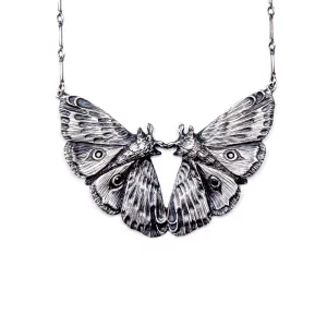 Planchette Moth Twins Necklace with black czs