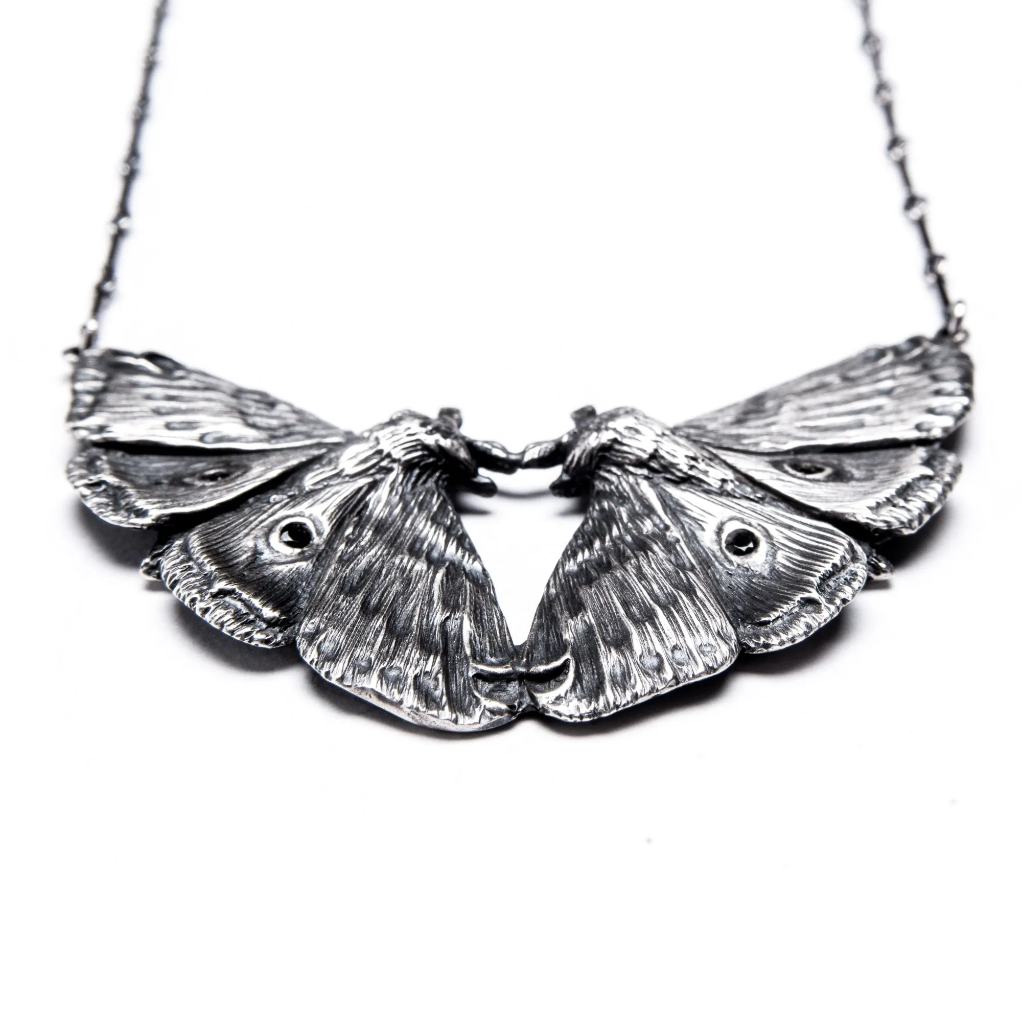 Planchette Moth Twins Necklace with black czs