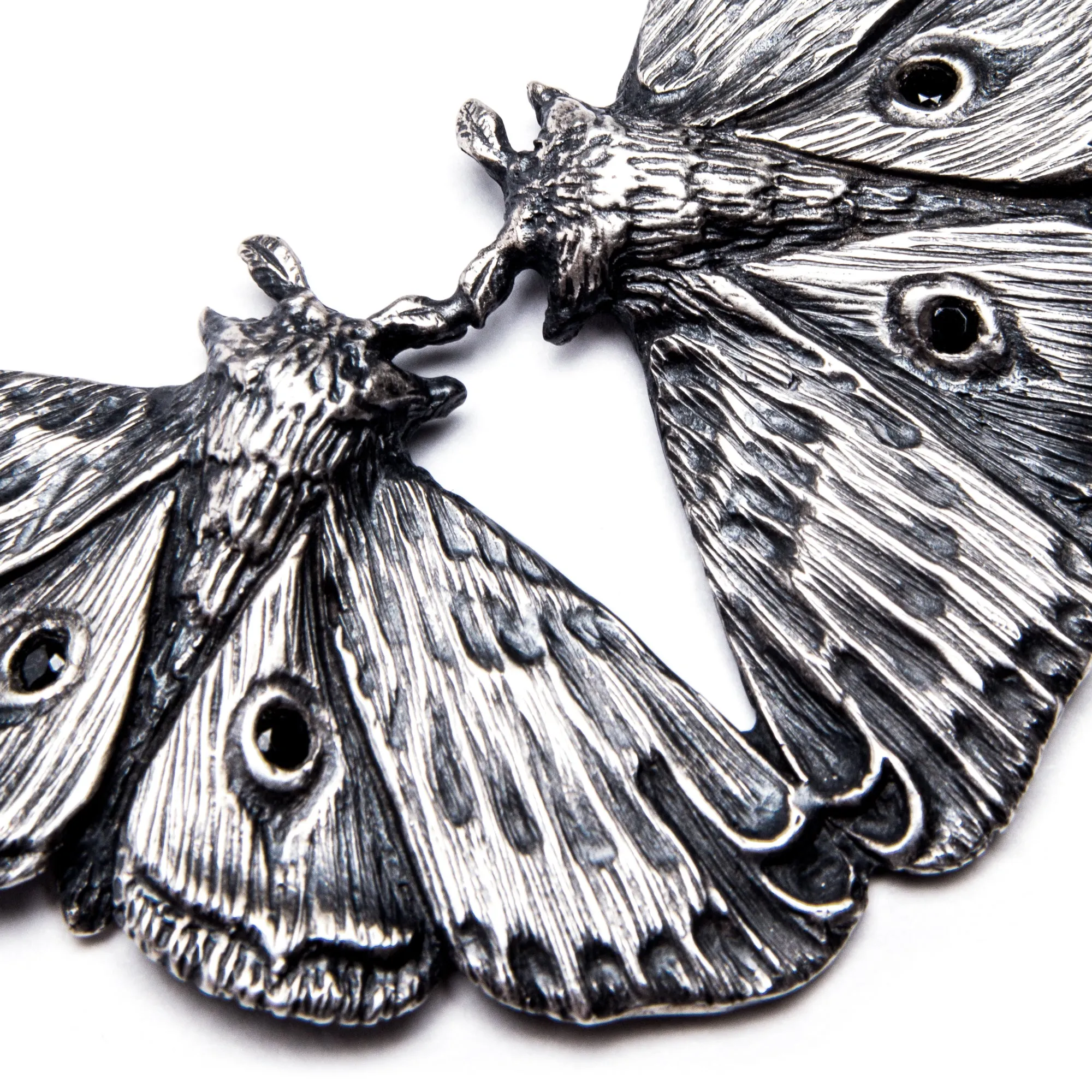 Planchette Moth Twins Necklace with black czs