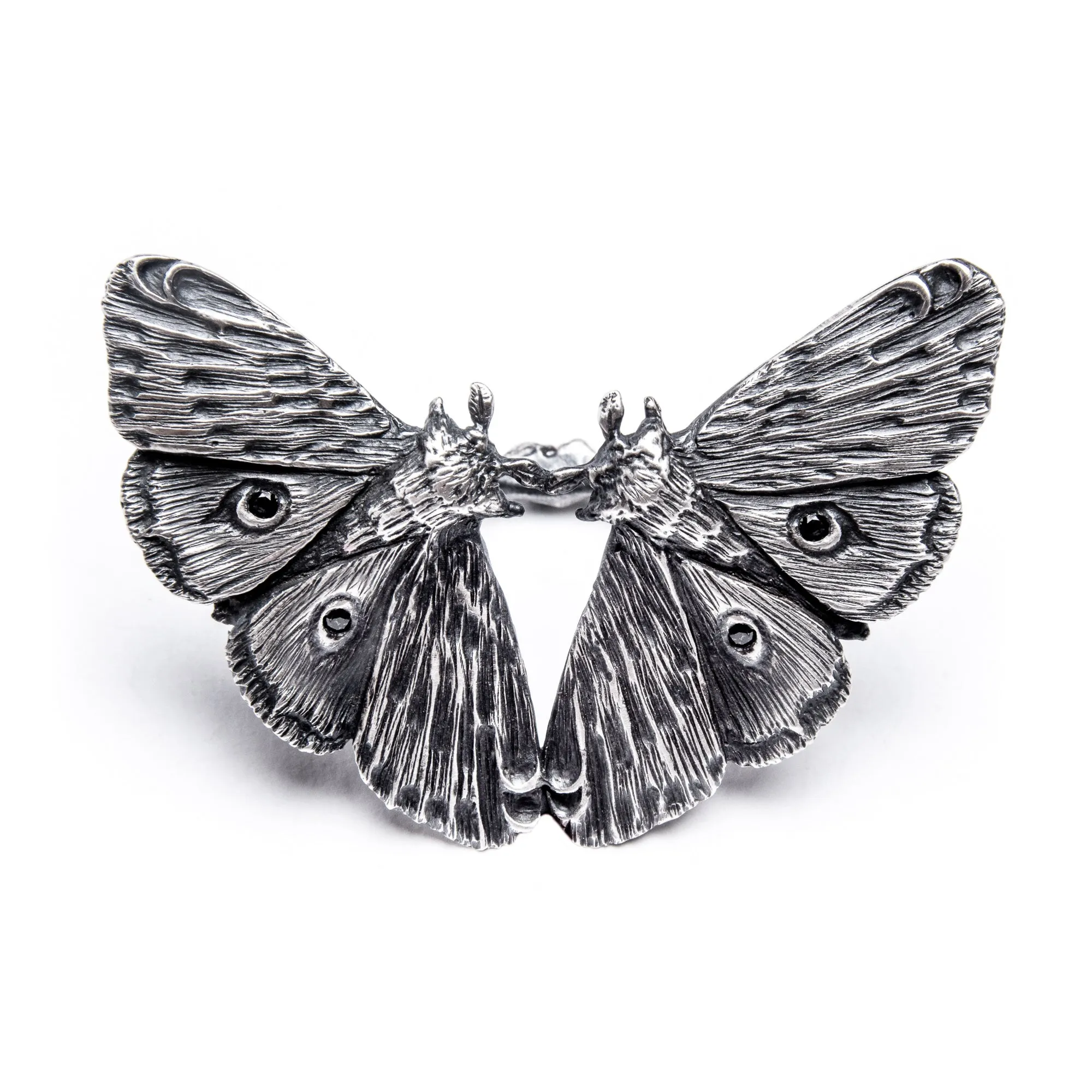 Planchette Moth Twins Ring with black czs