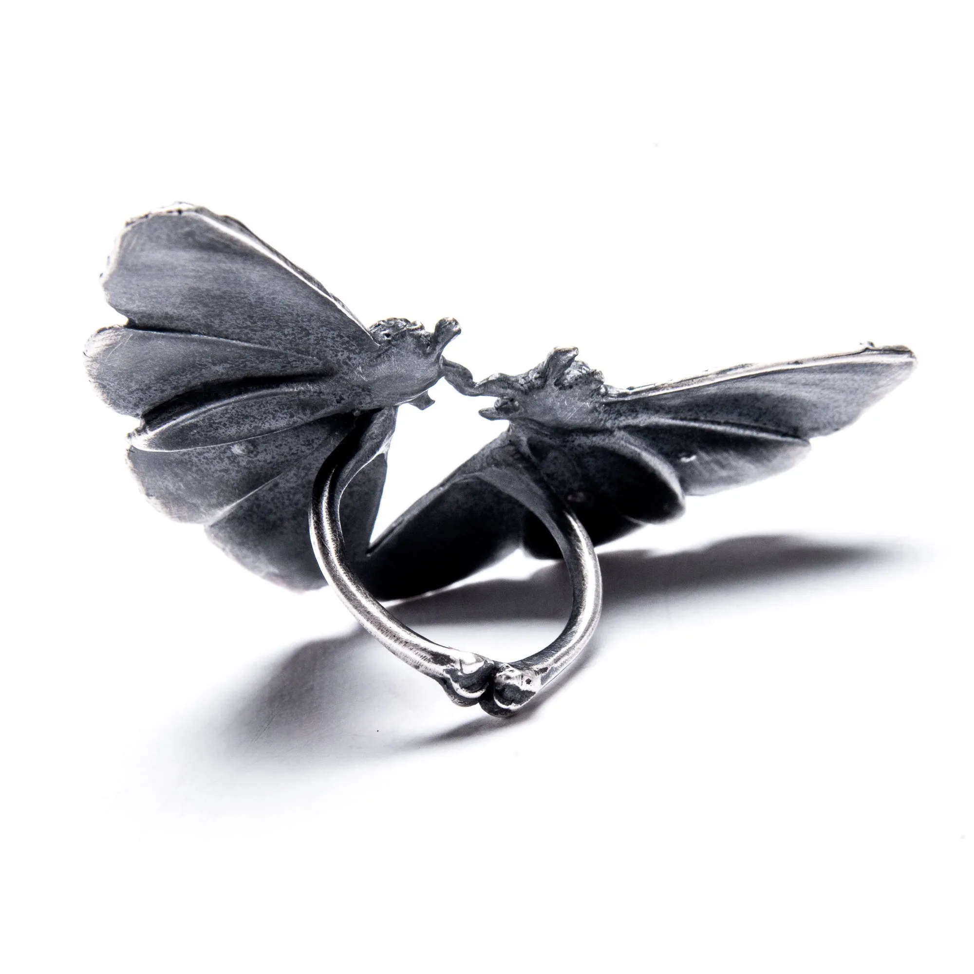Planchette Moth Twins Ring with black czs