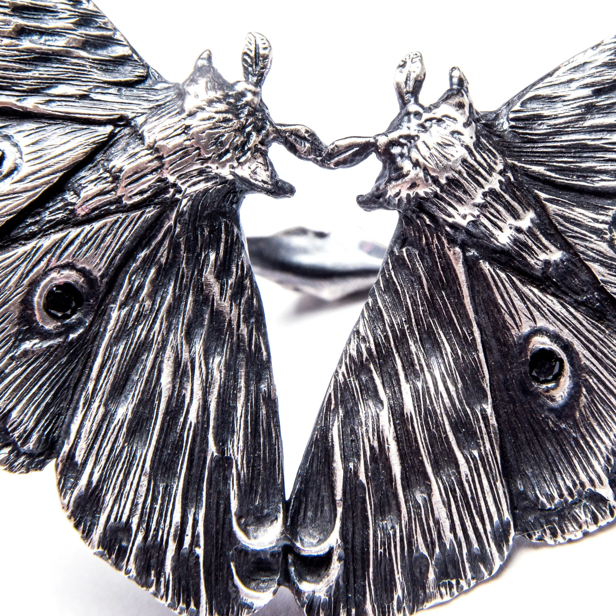 Planchette Moth Twins Ring with black czs