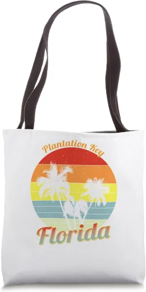 Plantation Key Florida Retro Tropical Palm Trees Vacation Tote Bag