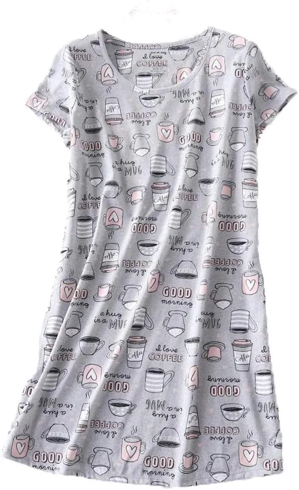 PNAEONG 3 Pack Women's Cotton Nightgown Sleepwear Short Sleeves Shirt Casual Print Sleepdress