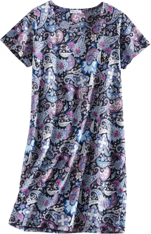 PNAEONG Women's Cotton Nightgown Sleepwear Short Sleeves Shirt Casual Print Sleepdress