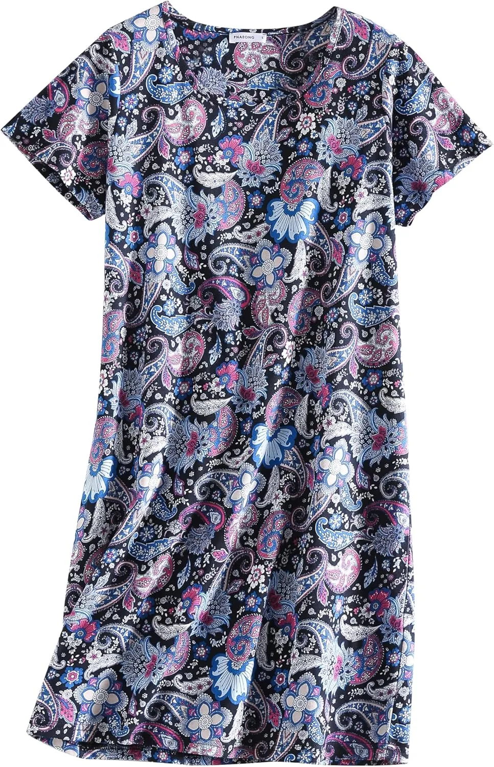 PNAEONG Women's Cotton Nightgown Sleepwear Short Sleeves Shirt Casual Print Sleepdress