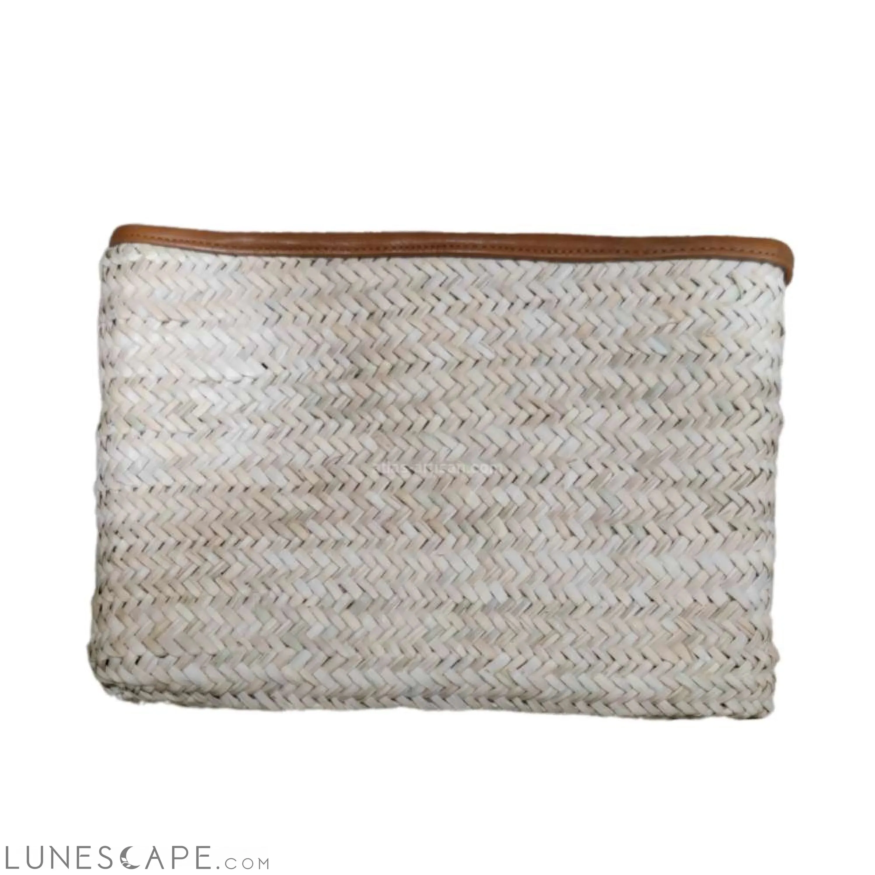 Pochette Raphia Embroidered Raffia Zipper Top Lined Pouch Eye & Diamond Patterns