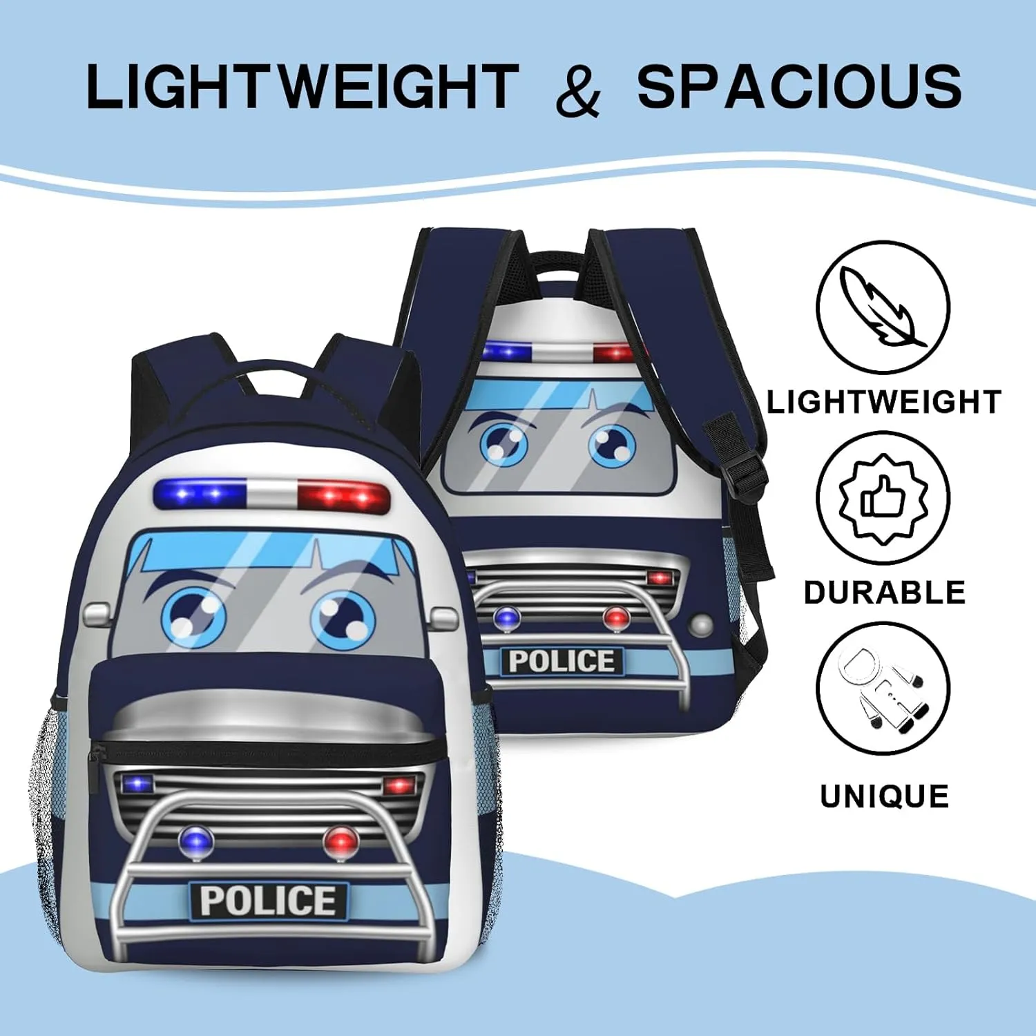 Police Car Preschool Backpack For Boys Kids 3d Cartoon Kids School Bookbag Cute Fun,Comfortable, Water-Resistant And Durable Police Backpack