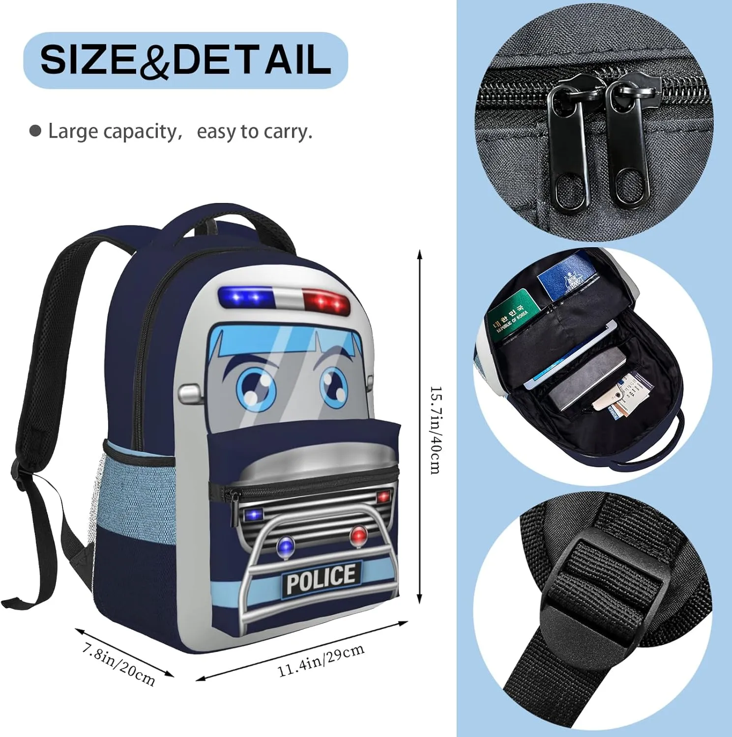 Police Car Preschool Backpack For Boys Kids 3d Cartoon Kids School Bookbag Cute Fun,Comfortable, Water-Resistant And Durable Police Backpack
