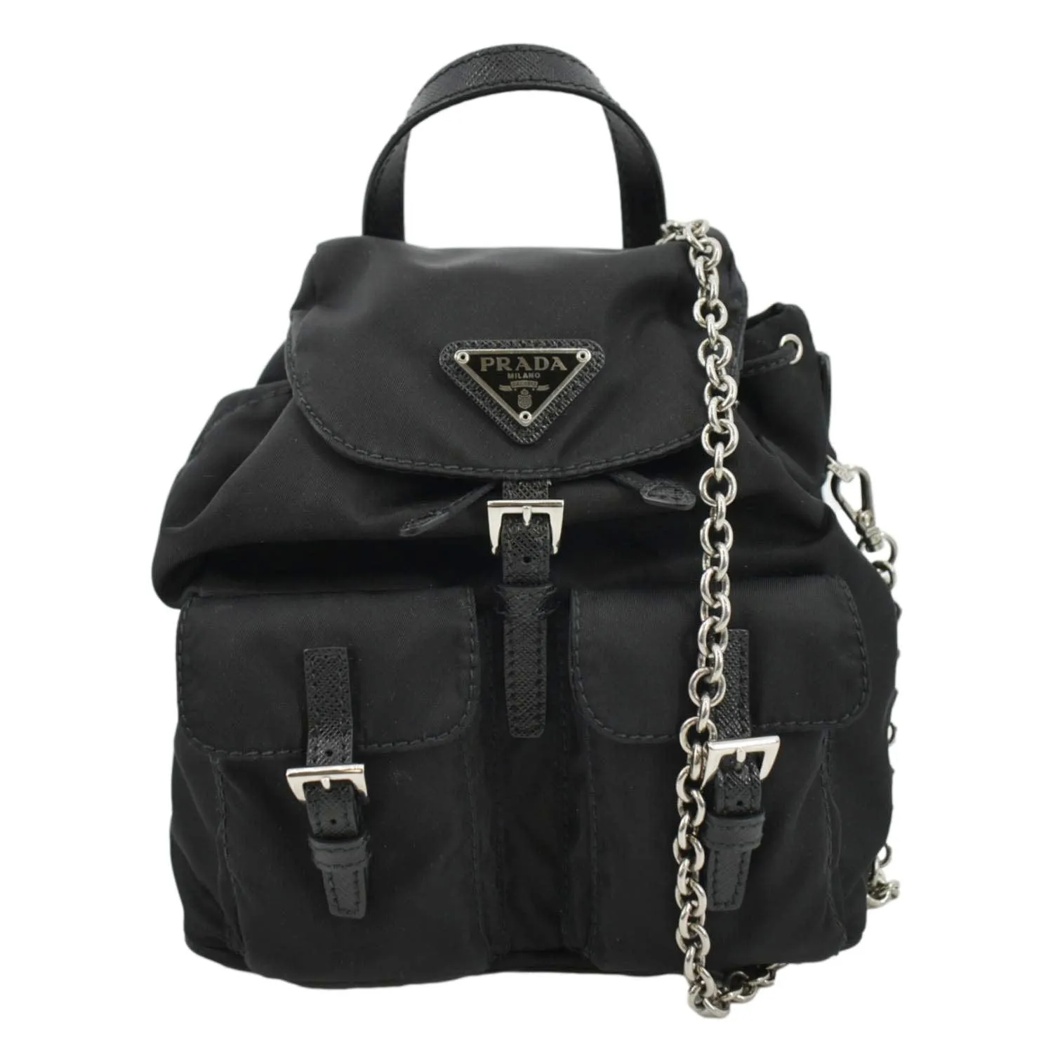 PRADA Double Pocket Mini Nylon Backpack Shoulder Bag Black
