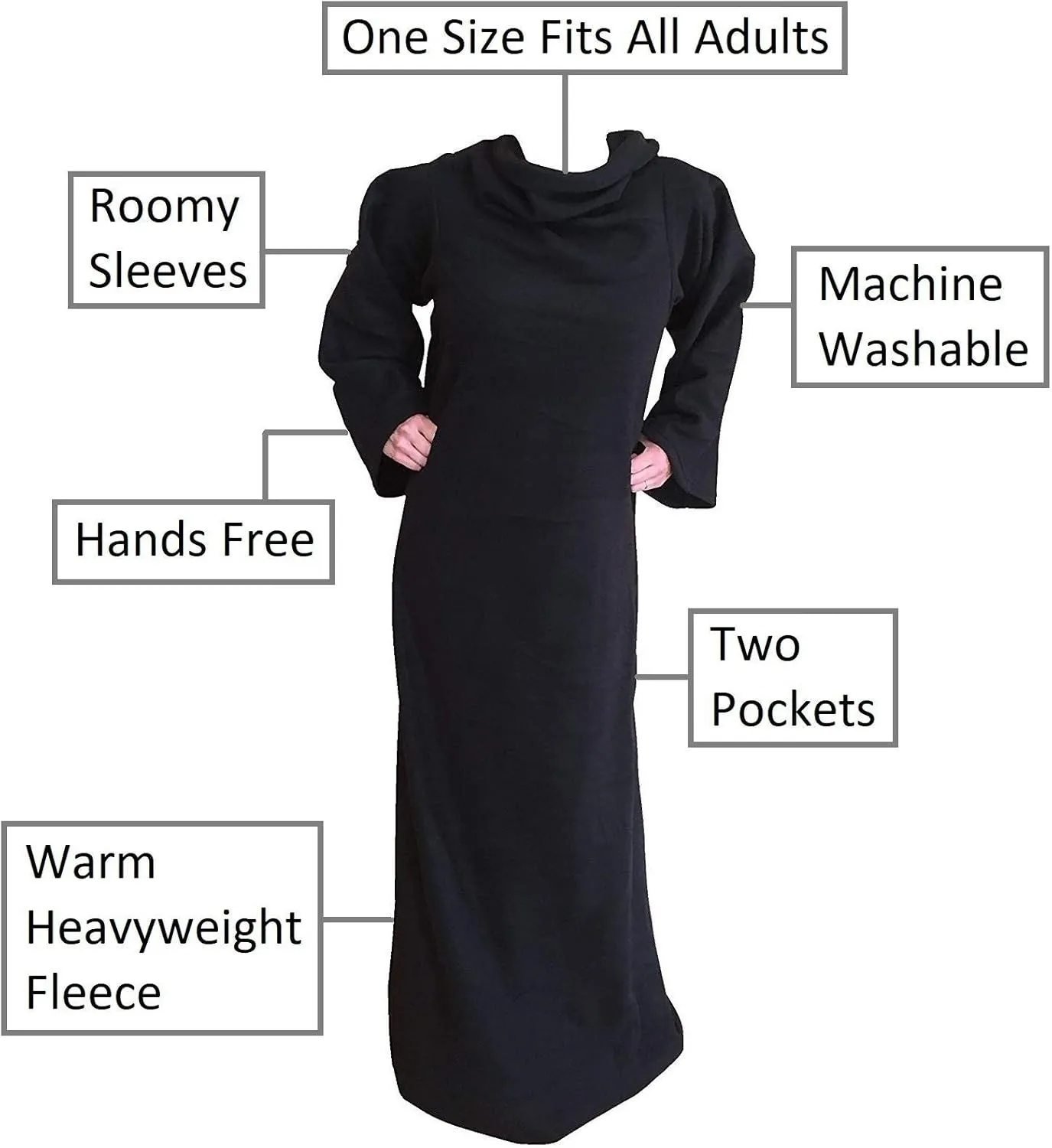 Premium - Deluxe, Super Warm Wearable Reading Blanket with Pockets and Sleeves for Adults (Black)