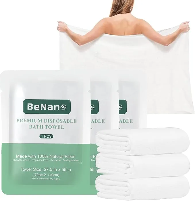Premium Disposable Towel, 100% USDA Biobased 55 in x 27.5 in Large Bath Towel Travel Towel Washcloth Reusable for Hotel Camping Sports Hiking Beach Massage Salon Gym Biodegradable (3 Pack)