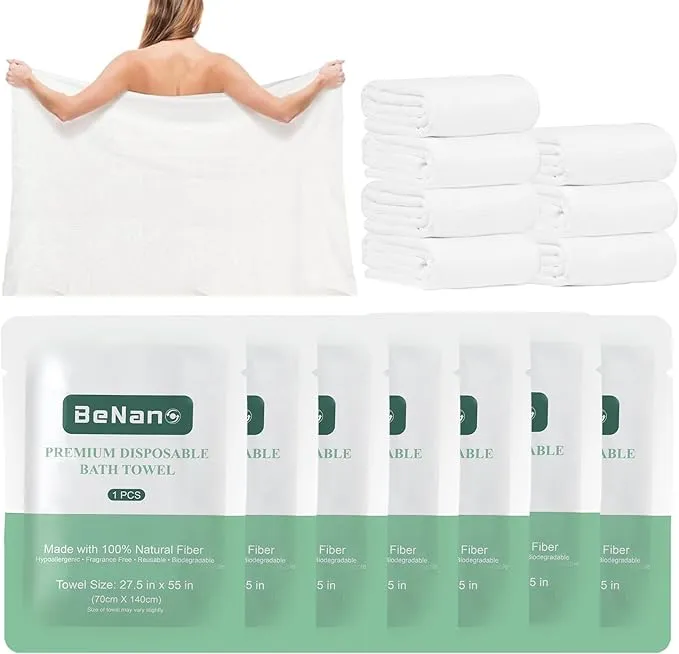 Premium Disposable Towel, 100% USDA Biobased 55 in x 27.5 in Large Bath Towel Travel Towel Washcloth Reusable for Hotel Camping Sports Hiking Beach Massage Salon Gym Biodegradable (7 Pack)