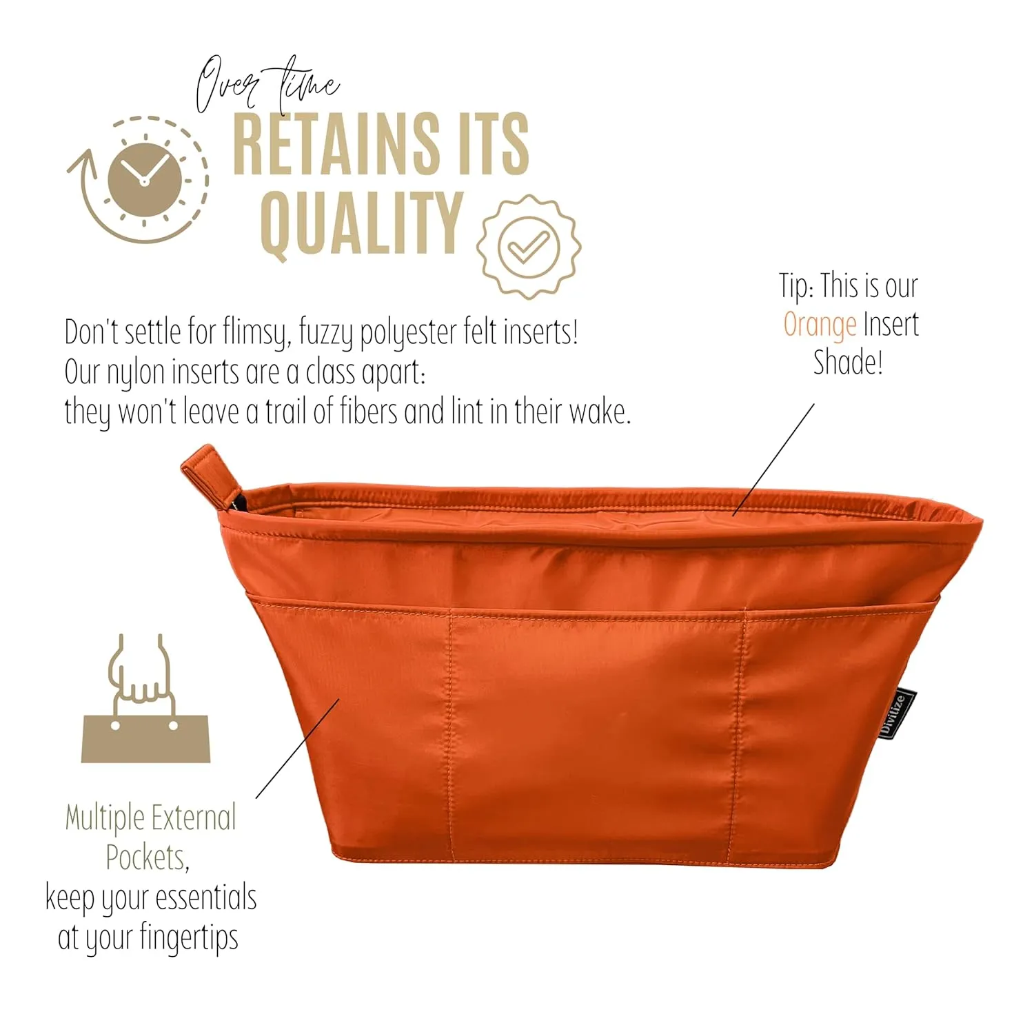 Premium Nylon Bag Organizer for Saint Louis PM Bag Organizer, St Louis GM Tote Bag Insert, Handmade Snug Oval Shaped Water Resistant Nylon Insert Silver Zipper (For St Louis GM, Orange)