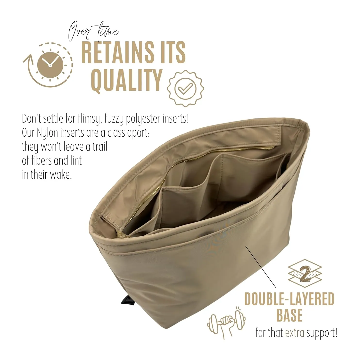 Premium Nylon Bag Organizer for Saint Louis PM Bag Organizer, St Louis GM Tote Bag Insert, Handmade Snug Oval Shaped Water Resistant Nylon Insert Silver Zipper (For St Louis PM, Beige)