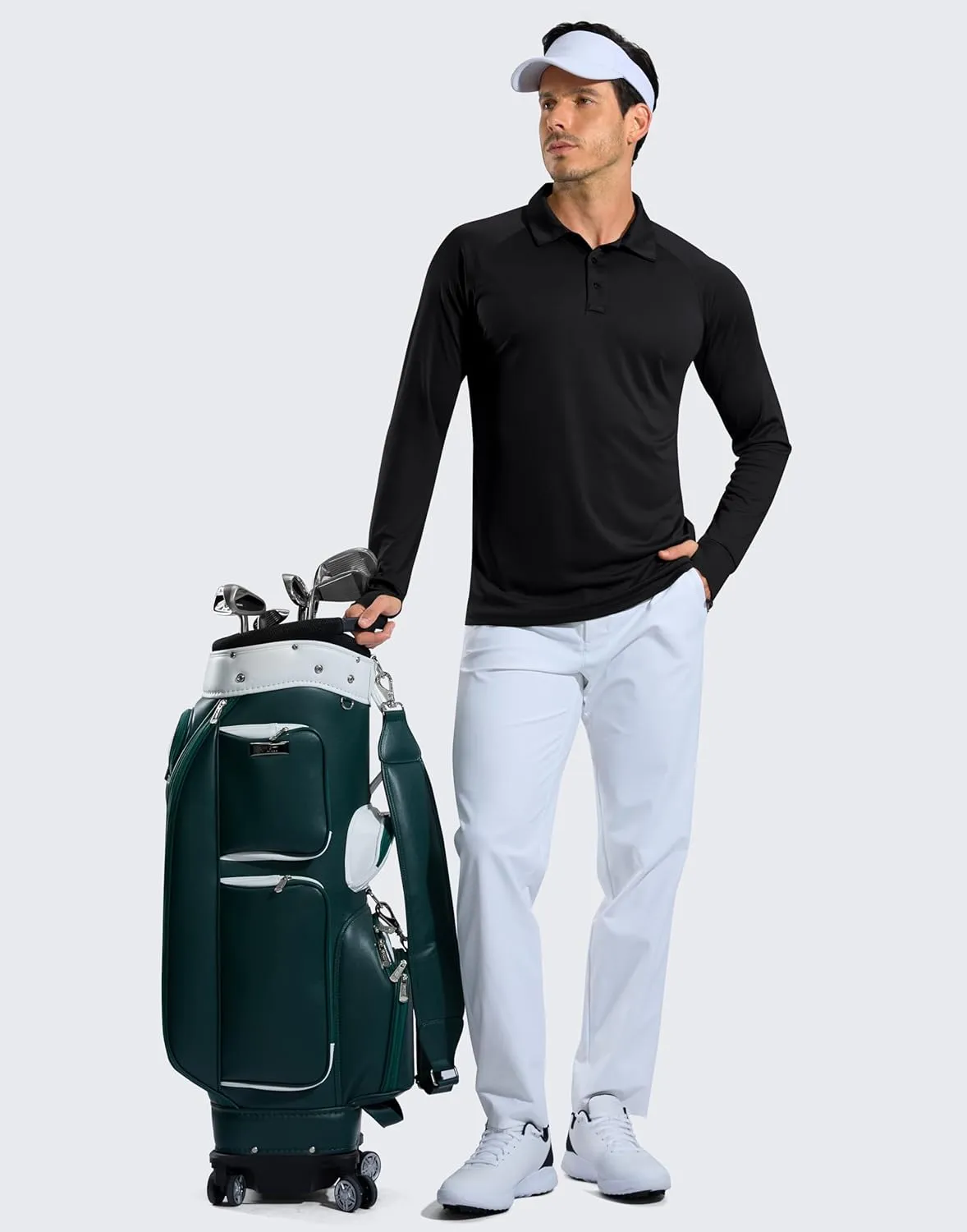 Pudolla Men's Long Sleeve Golf Polo Shirt UPF 50  Lightweight Sun Protection Cool Shirts for Men Work Fishing Hiking