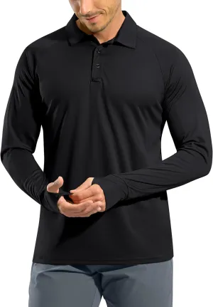 Pudolla Men's Long Sleeve Golf Polo Shirt UPF 50  Lightweight Sun Protection Cool Shirts for Men Work Fishing Hiking