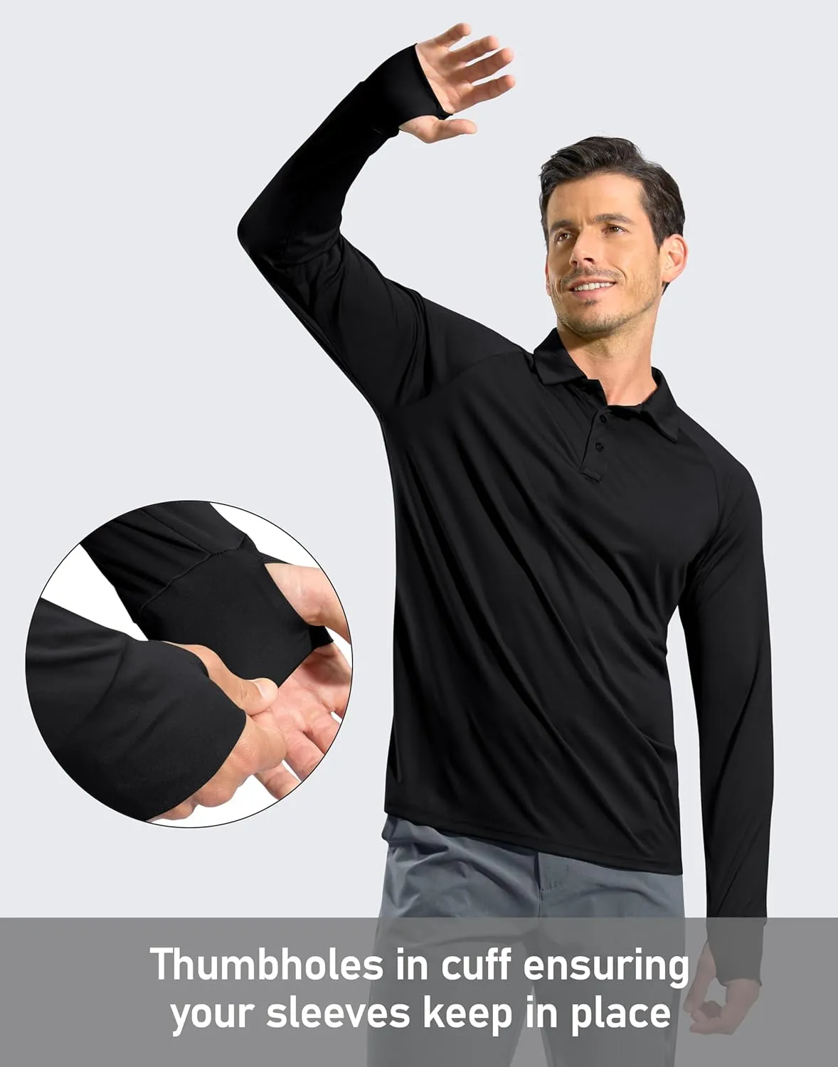 Pudolla Men's Long Sleeve Golf Polo Shirt UPF 50  Lightweight Sun Protection Cool Shirts for Men Work Fishing Hiking