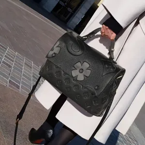 realaiot  Classic Style Embossed Handbag, Luxury Genuine Leather Tote Bag & Purses, Large Capacity Shoulder Bag For Women