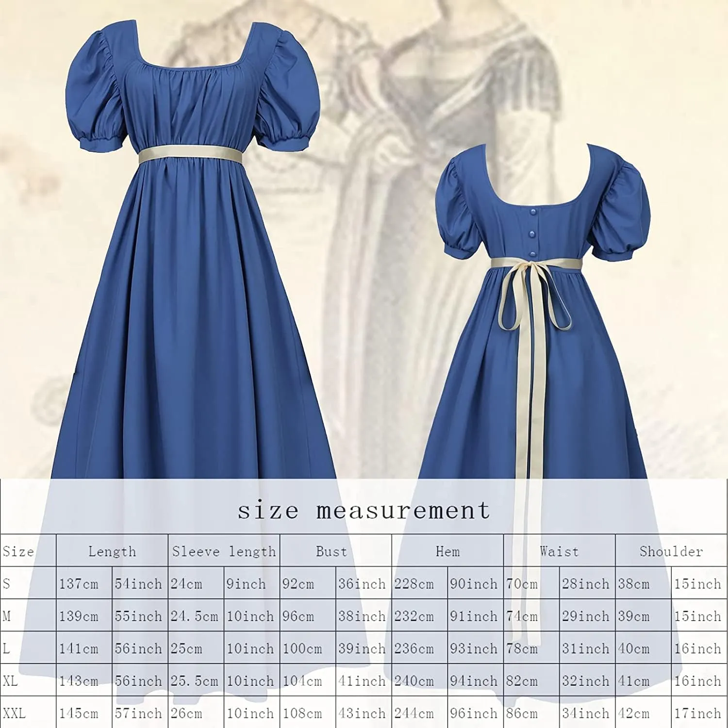 Regency Dresses for Women with Satin Sash Ruffled Puff Sleeve Empire Waist Dress Gown
