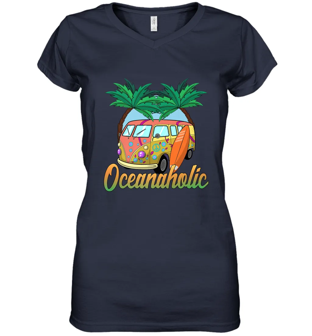 Retro Surfer Love Surfing Beach Party Tropical Vacay Women's V-Neck T-Shirt