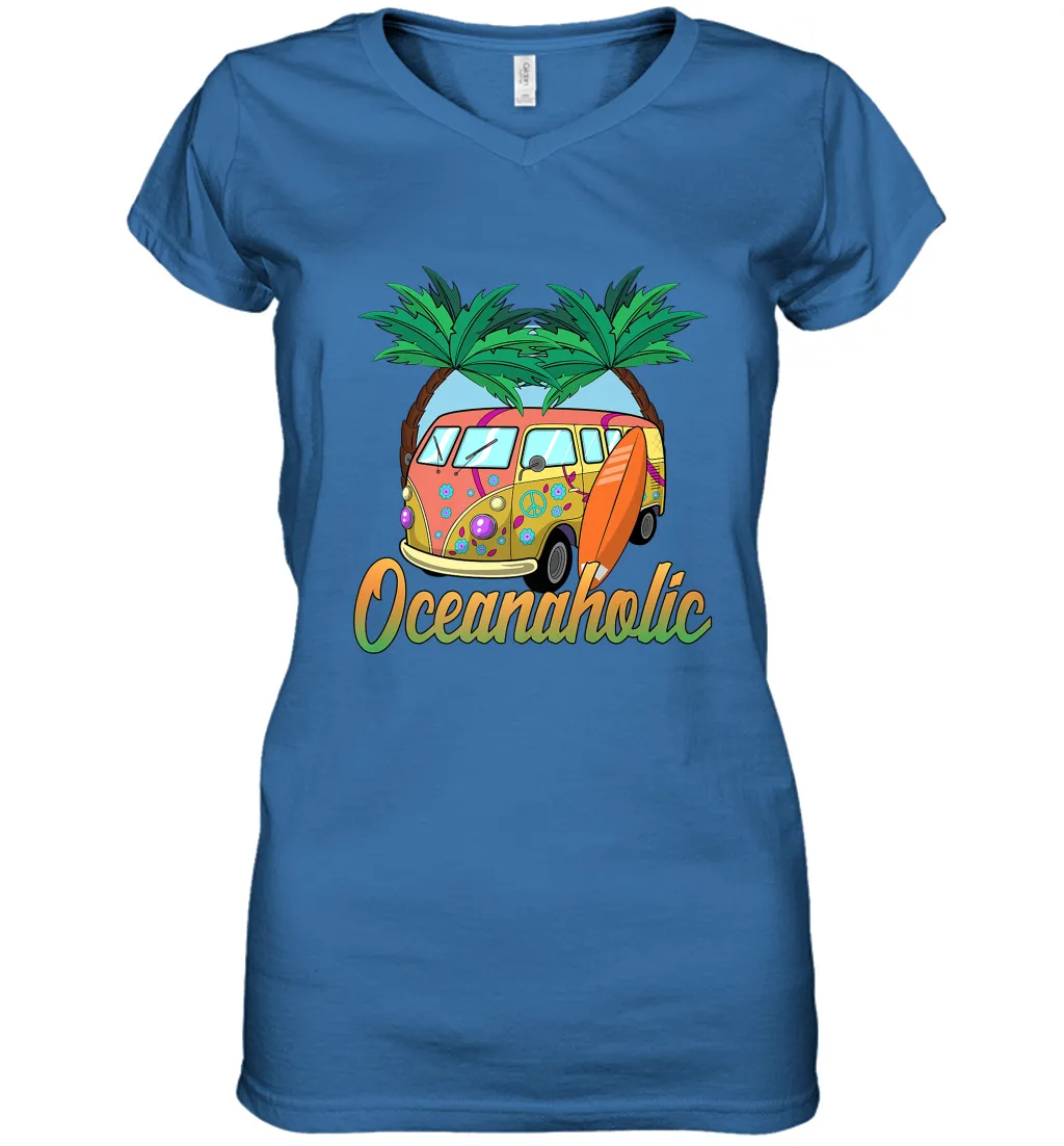 Retro Surfer Love Surfing Beach Party Tropical Vacay Women's V-Neck T-Shirt