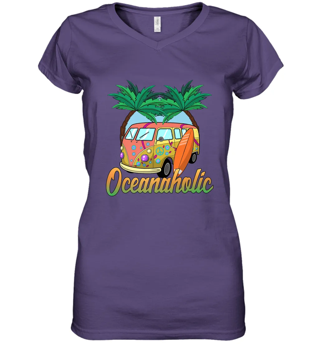 Retro Surfer Love Surfing Beach Party Tropical Vacay Women's V-Neck T-Shirt
