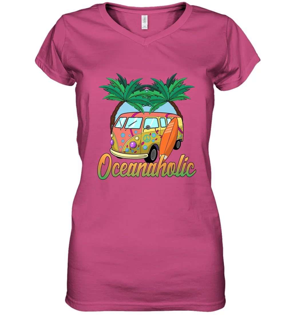 Retro Surfer Love Surfing Beach Party Tropical Vacay Women's V-Neck T-Shirt