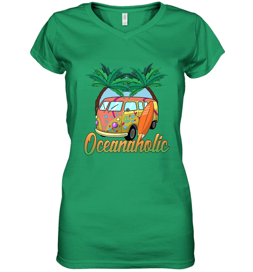Retro Surfer Love Surfing Beach Party Tropical Vacay Women's V-Neck T-Shirt