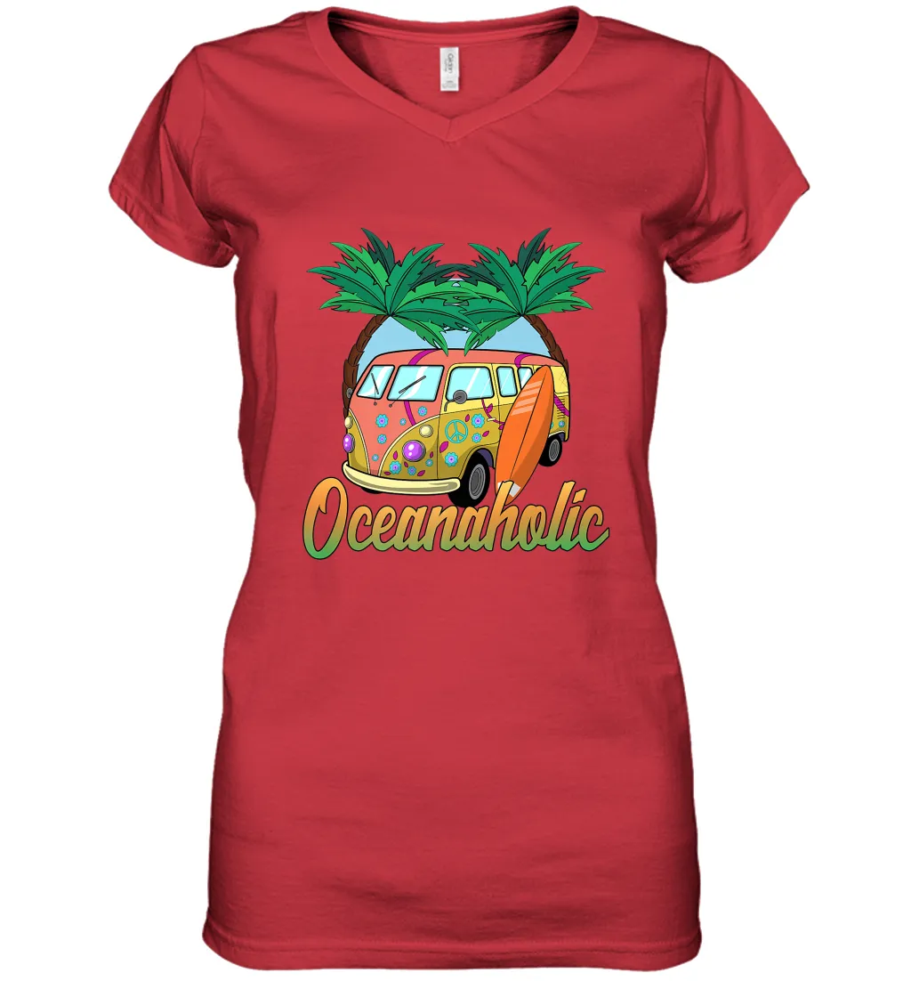 Retro Surfer Love Surfing Beach Party Tropical Vacay Women's V-Neck T-Shirt