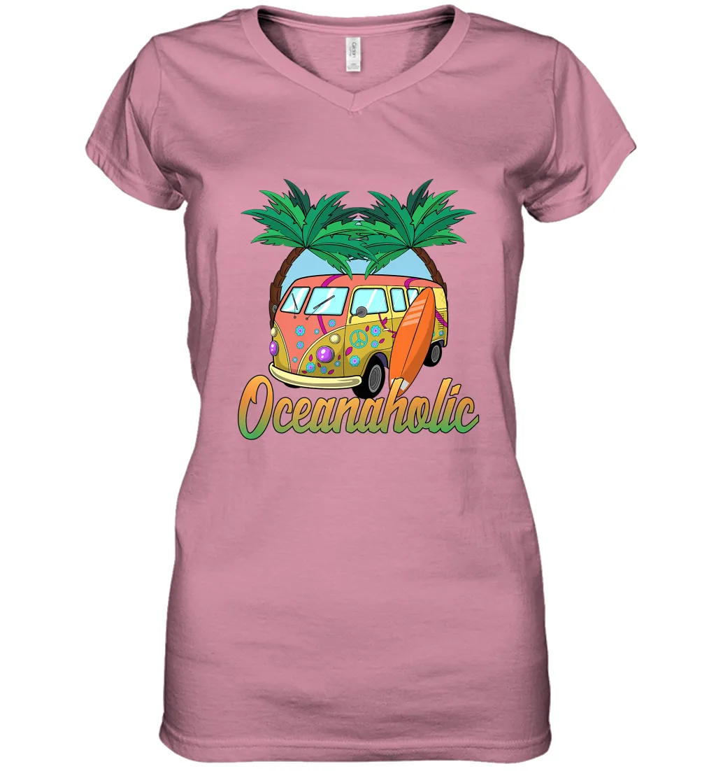 Retro Surfer Love Surfing Beach Party Tropical Vacay Women's V-Neck T-Shirt