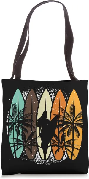 Retro Tropical Beach Surf Surfboard Surfer Ocean Surfing Tote Bag
