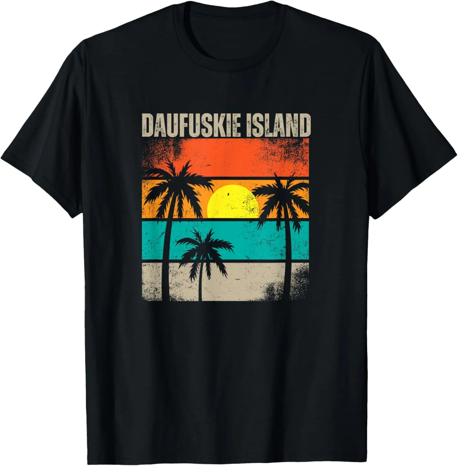 Retro Tropical Sunset Summer Palm Tree Daufuskie Island T-Shirt