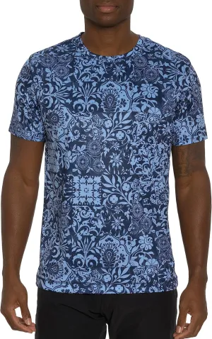 Robert Graham Men DILLIONS Short Sleeve Knit Graphic T Shirt, Navy, Large