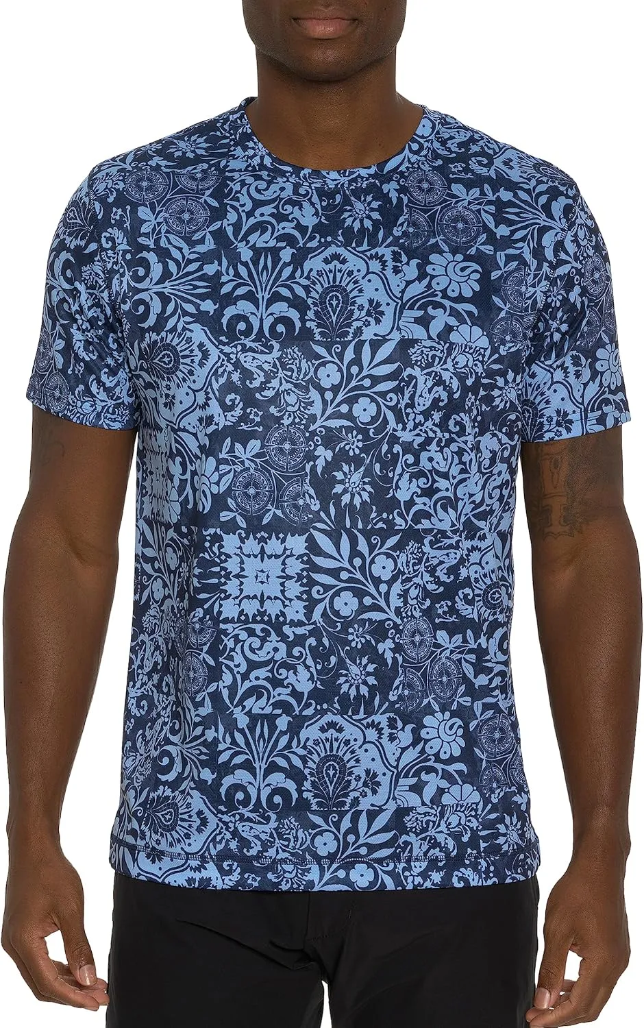 Robert Graham Men DILLIONS Short Sleeve Knit Graphic T Shirt, Navy, Large