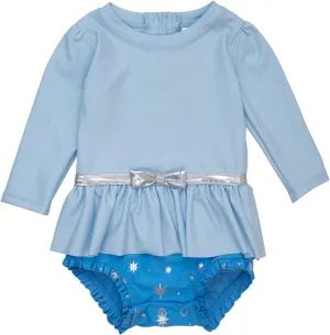 RuffleButts Baby Girls UPF50  Princess Long Sleeve Bow Skirted One Piece Swimsuit